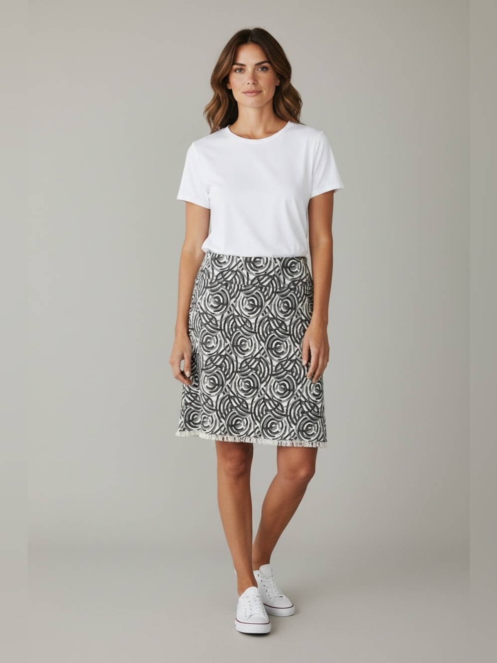 Tyler Boe Geo Print Fringe Hem Pencil Skirt // Gray // 8
